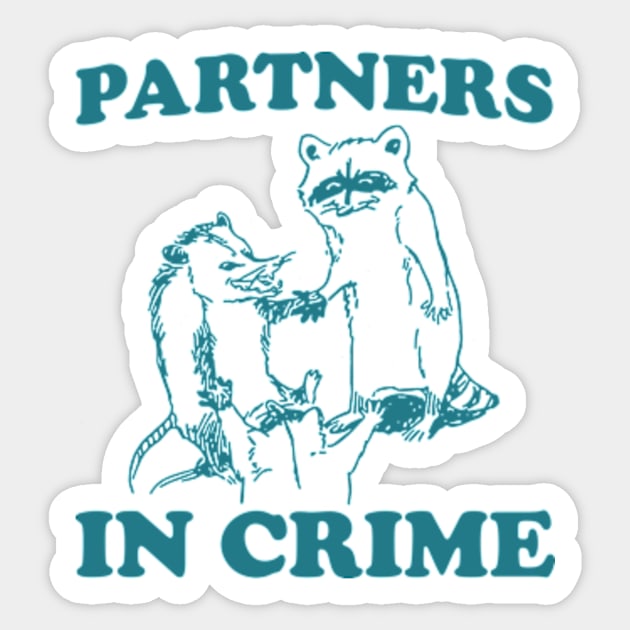 Partners In Crime, Cartoon Meme Top, Raccoon opossum Vintage Cartoon Sticker by Y2KERA